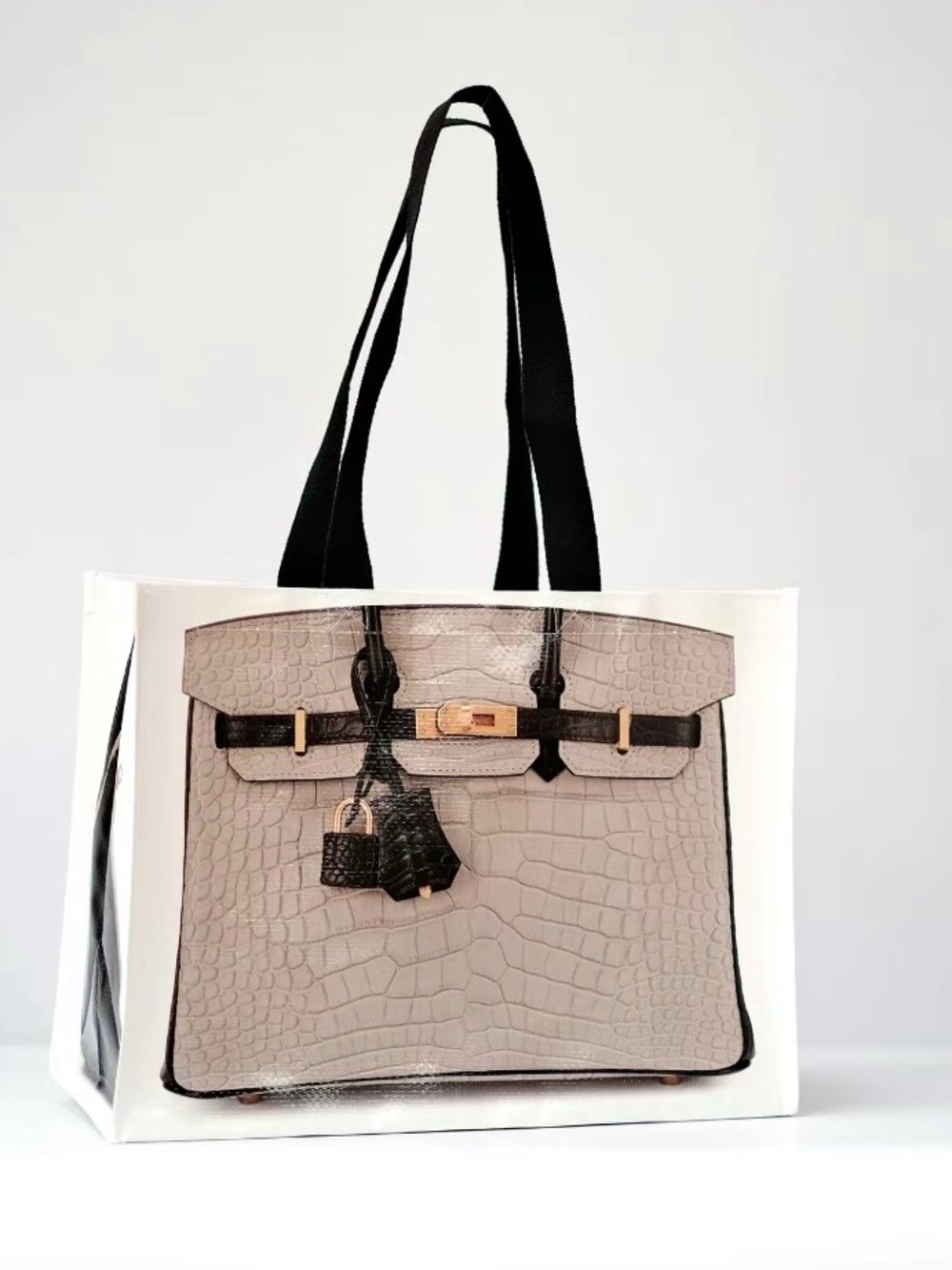 Not So Birken Beige Croc-Embossed Tote with Black Handles